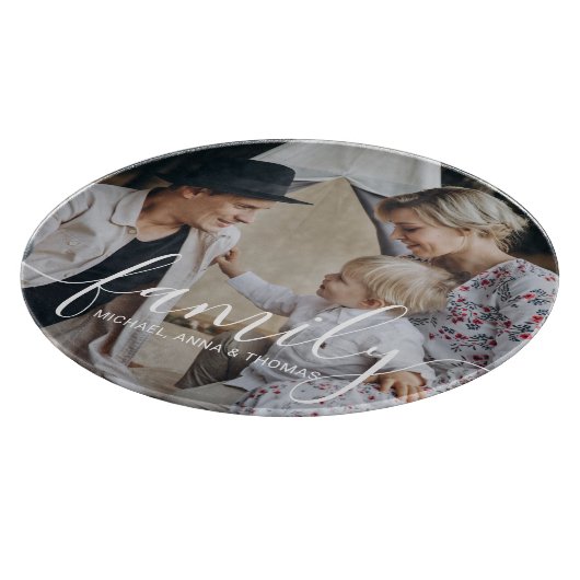 Aangepaste familiefoto met aangepaste naam snijplank (Hoek)