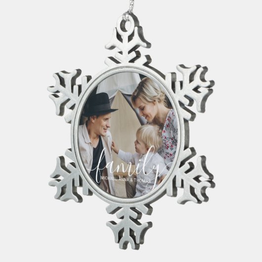 Aangepaste familiefoto met aangepaste naam tin sneeuwvlok ornament (Rechts)
