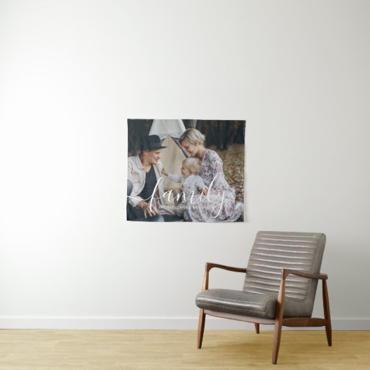 Aangepaste familiefoto met aangepaste naam wandkleed (In Situ (horizontaal))