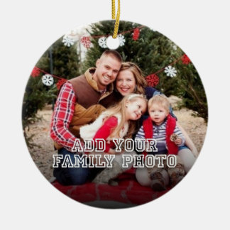 Aangepaste Familiefoto met kerstcitaat Keramisch Ornament