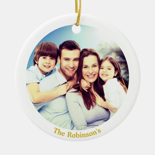 Aangepaste familiefoto met wit Lijst gepersonalise Keramisch Ornament (Voorkant)