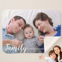 Aangepaste familiefoto Modern script gepersonalise Sherpa Deken