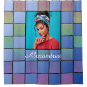 Aangepaste familiefoto Modern script Personalisere Douchegordijn (Voorkant)