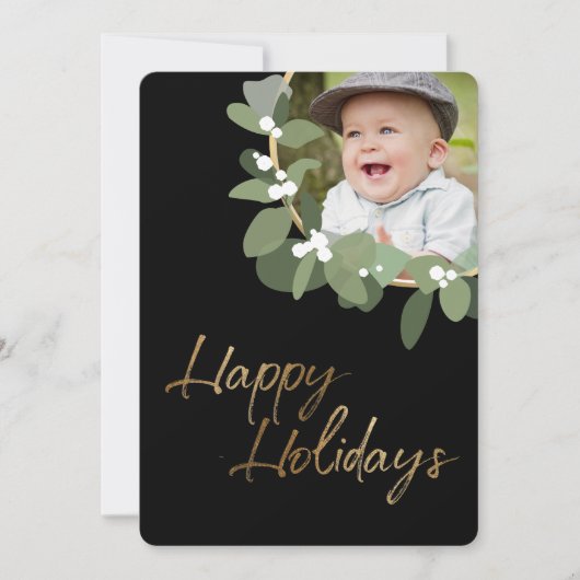 Aangepaste familiefoto Modern Wreath Prettige fees Feestdagenkaart (Voorkant)