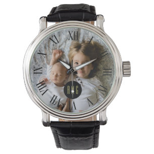 Aangepaste familiefoto   Monogram   Romeins cijfer Horloge