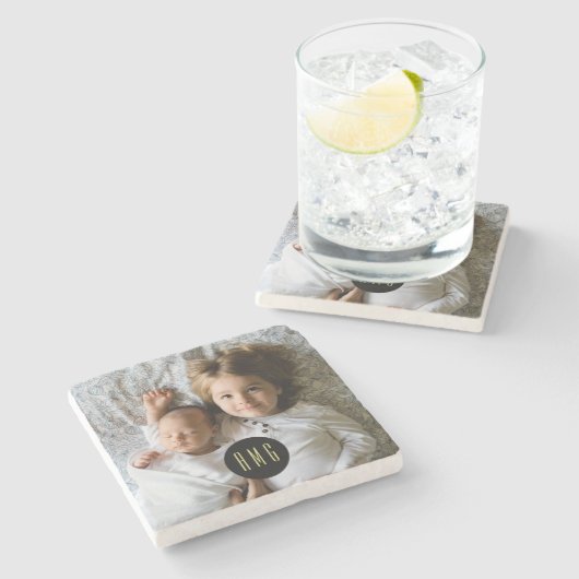 Aangepaste familiefoto | Monogrammen Stenen Onderzetter (Zijkant)