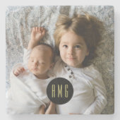 Aangepaste familiefoto | Monogrammen Stenen Onderzetter (Voorkant)