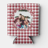 Aangepaste Familiefoto Rode Plaid Kerstmis Blikjeskoeler (Voorkant)
