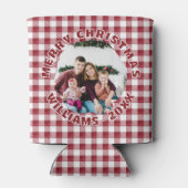 Aangepaste Familiefoto Rode Plaid Kerstmis Blikjeskoeler (Achterkant)