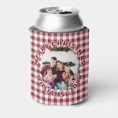 Aangepaste Familiefoto Rode Plaid Kerstmis Blikjeskoeler (Blikje Achterkant)