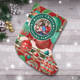 Aangepaste Familiefoto Rood Groen Plaid Vakantie Grote Kerstsok