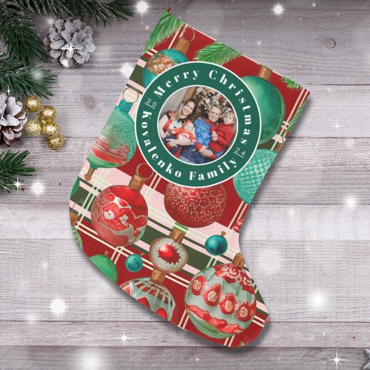 Aangepaste Familiefoto Rood Groen Plaid Vakantie Grote Kerstsok
