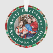 Aangepaste Familiefoto Rood Groen Plaid Vakantie Ornament (voorkant)