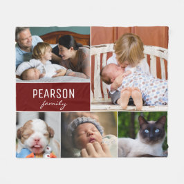 Aangepaste familiefoto tapijt met donkerrood accen fleece deken