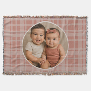 Aangepaste familiefoto terracotta beige geruite ke deken