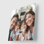 Aangepaste familiefoto trend scriptnaam gepersonal vierkante klok (Hoek)