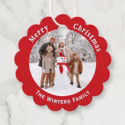 Aangepaste Familiefoto Vrolijke Kerstvakantie Bedankjes Labels (Voorkant)