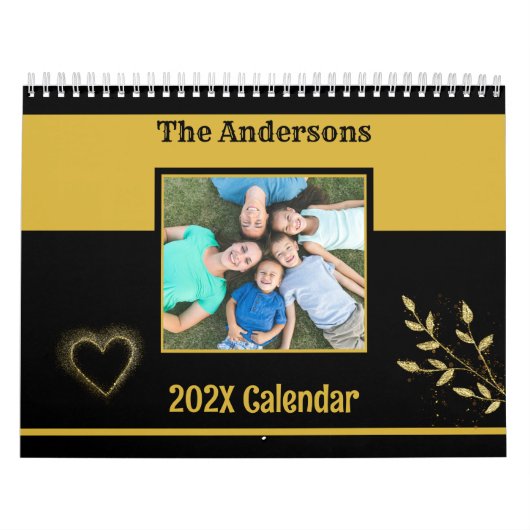 Aangepaste Familiefoto Zwart en Goud Kalender (Hoes)