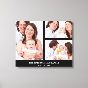 Aangepaste familiefotocollage met 3 secties en zwa canvas afdruk