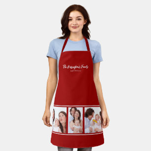 Aangepaste familiefotocollage met 3 secties Rood f Schort