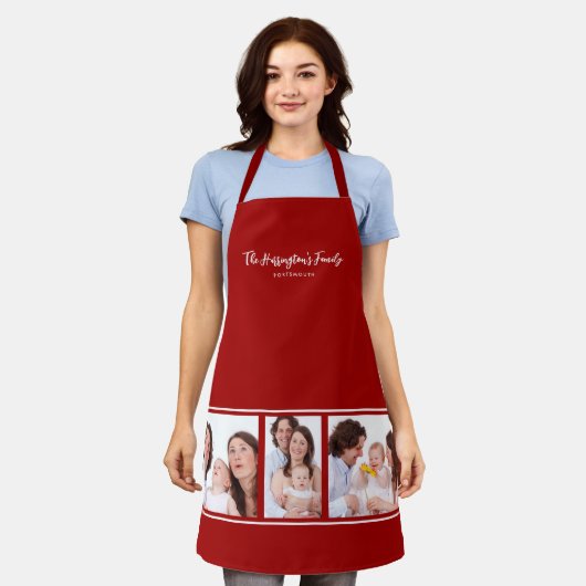 Aangepaste familiefotocollage met 3 secties Rood f Schort (Gedragen)