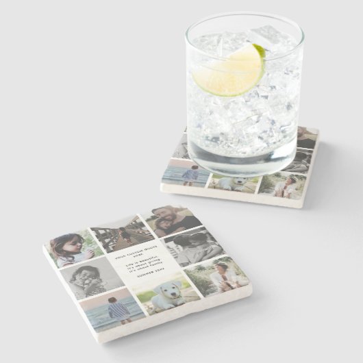 Aangepaste familiefotocollage met persoonlijk beri stenen onderzetter (Zijkant)