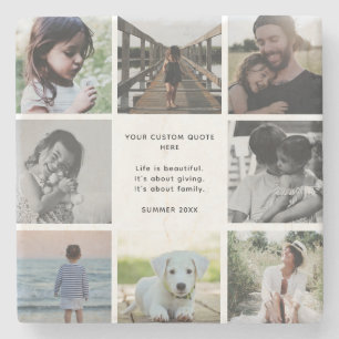 Aangepaste familiefotocollage met persoonlijk beri stenen onderzetter