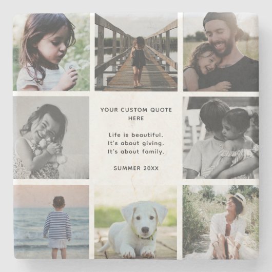 Aangepaste familiefotocollage met persoonlijk beri stenen onderzetter (Voorkant)