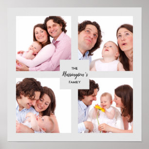 Aangepaste familiefotocollage vierkant frame met 4 poster