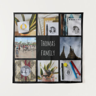 Aangepaste familiefoto's en naam Instagram-collage Wandkleed