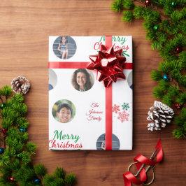 Aangepaste familienaam 4 Foto Collage Funny Kerstm Cadeaupapier