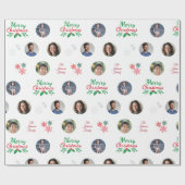 Aangepaste familienaam 4 Foto Collage Funny Kerstm Cadeaupapier (Vlak)