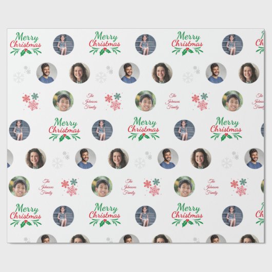 Aangepaste familienaam 4 Foto Collage Funny Kerstm Cadeaupapier (Vlak)