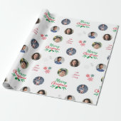 Aangepaste familienaam 4 Foto Collage Funny Kerstm Cadeaupapier (Uitgerold)