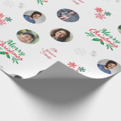 Aangepaste familienaam 4 Foto Collage Funny Kerstm Cadeaupapier (Hoek)