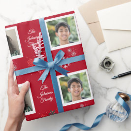 Aangepaste familienaam & 5 foto met kerstfeestjes cadeaupapier