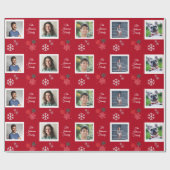 Aangepaste familienaam & 5 foto met kerstfeestjes cadeaupapier (Vlak)