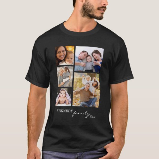Aangepaste familienaam 5 Fotocollage Zwart T-shirt (Voorkant)