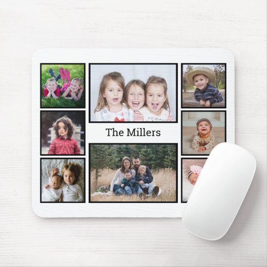 Aangepaste familienaam 8 Foto Collage Muismat (Met muis)