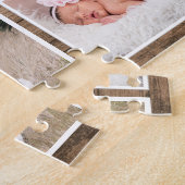 Aangepaste familienaam 8 Foto Collage Rustic Wood Legpuzzel (Zijkant)