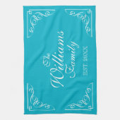 Aangepaste familienaam aangelegde keukenhanddoek (Verticaal)
