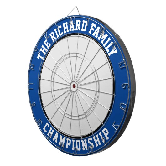 Aangepaste familienaam aangepast blauw dartboard dartbord (Voorkant Rechts)