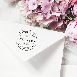 Aangepaste familienaam | Adres Wooden Round Return Rubberstempel