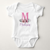 aangepaste familienaam aquarel bloemen monogram romper (Voorkant)