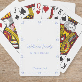 Aangepaste familienaam Beach House Coastal Blue Sh Pokerkaarten