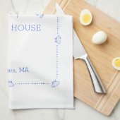 Aangepaste familienaam Beach House Coastal Blue Sh Theedoek (Quarter Fold)