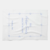 Aangepaste familienaam Beach House Coastal Blue Sh Theedoek (Horizontaal)