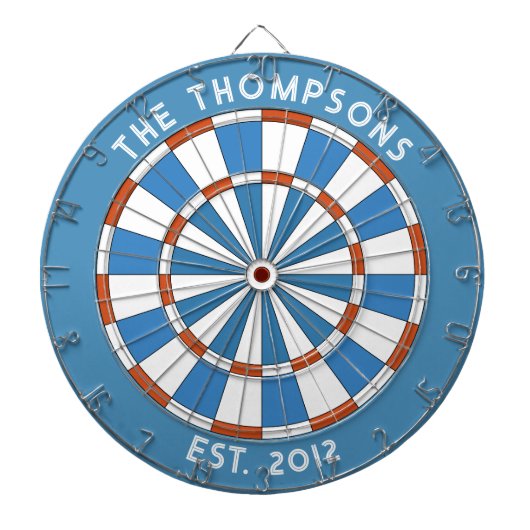 Aangepaste Familienaam Blauw Wit Dartbord (Voorkant)