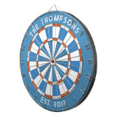 Aangepaste Familienaam Blauw Wit Dartbord (Voorkant Rechts)