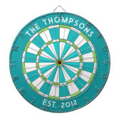 Aangepaste familienaam Blauwgroen Blauw Wit Dartbo Dartbord (Voorkant)